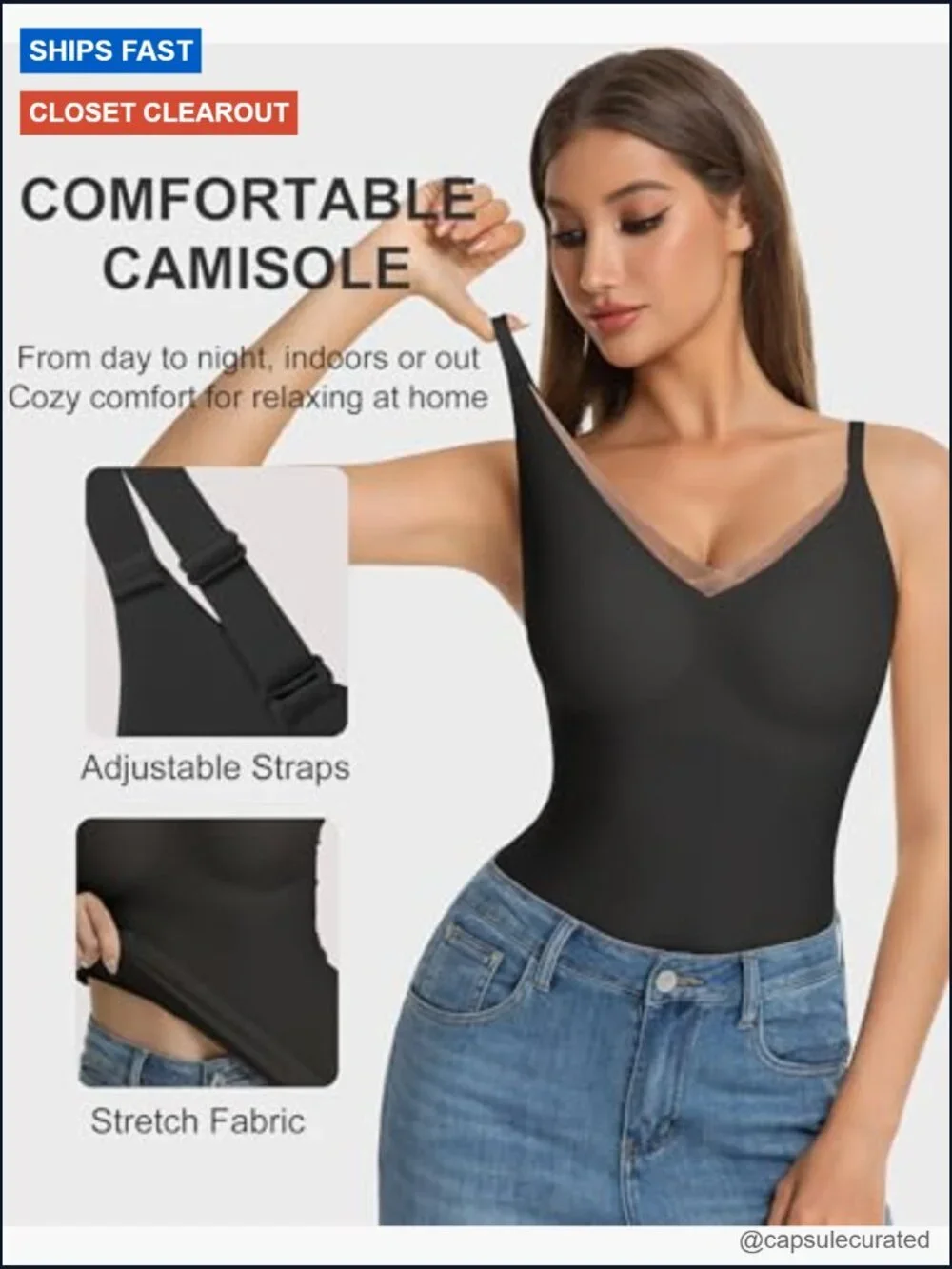 V-Neck Lace Seamless Camisole with Built-In Bra - Sleeveless Tank Top